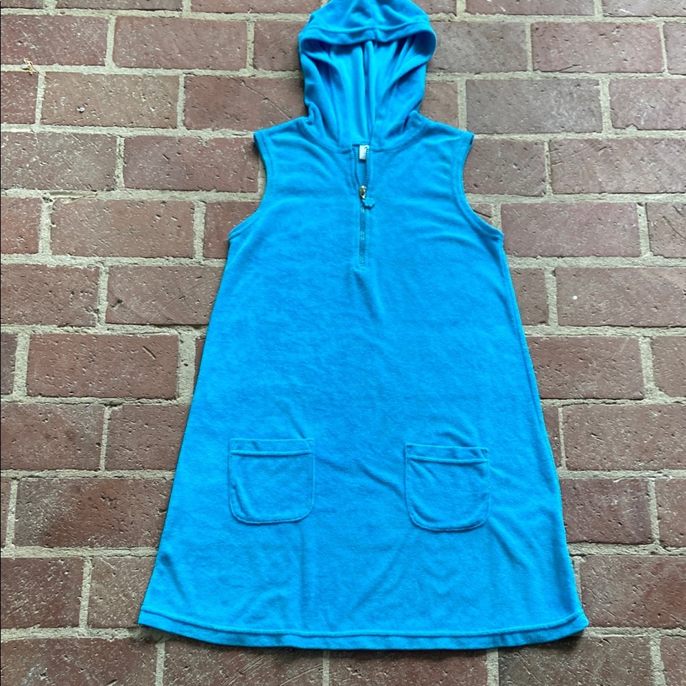 Islander Turquoise Hooded Zip-Up Terry Cloth Beach Coverup
